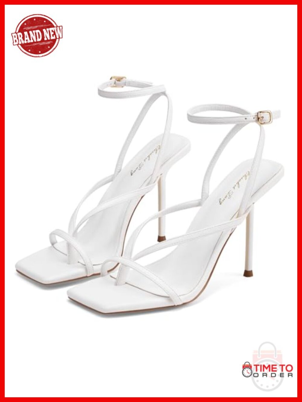Strappy Stiletto Heeled Sandals Square Toe Ankle Strap Wedding Dress Shoes